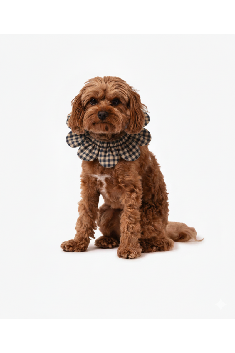 El Yapımı Köpek Yakalığı – PawBow Flower Dog Collar (Navy Gingham) - El yapımı butik tasarım 1